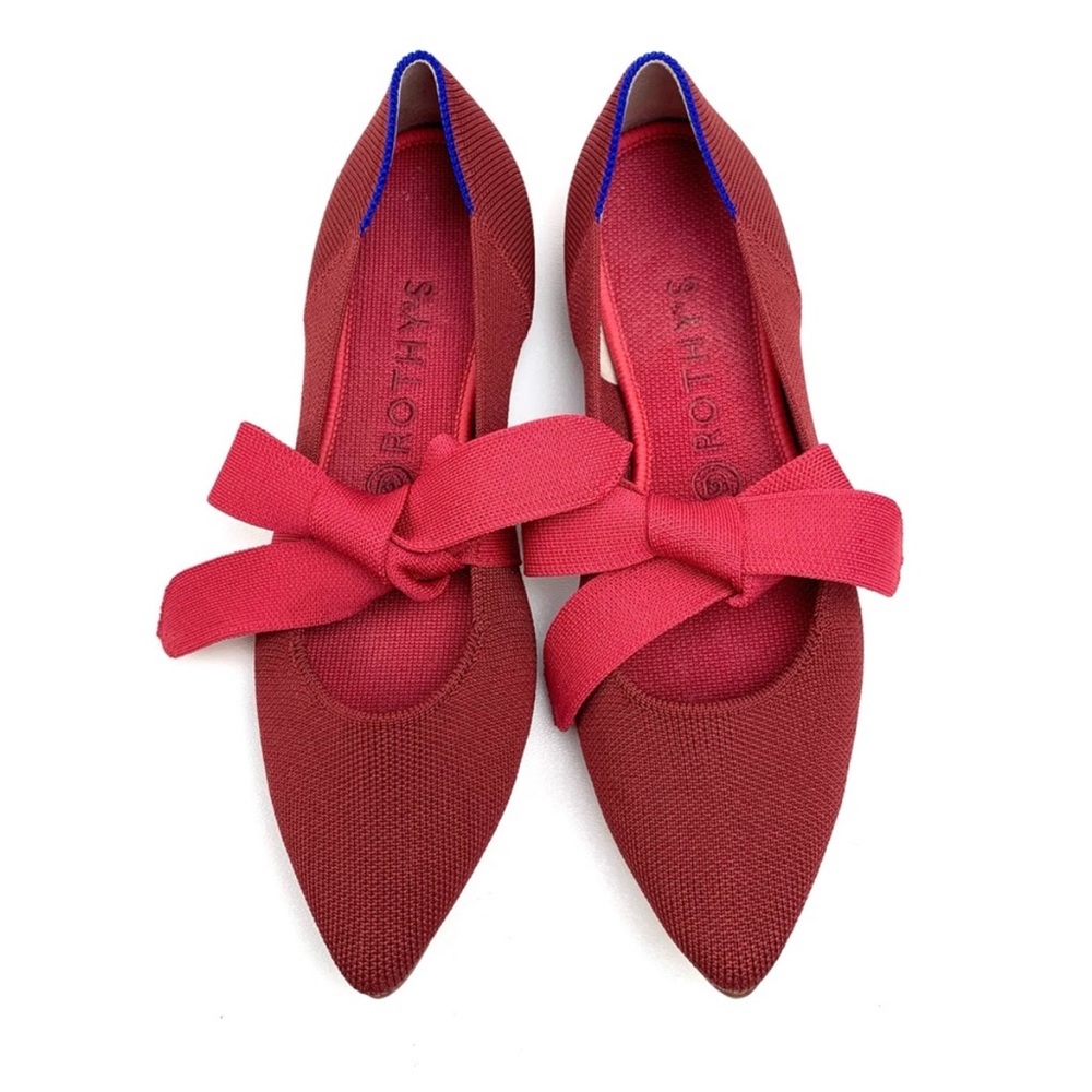 Rothy’s Dark Red/Pink Mary Jane Point with Bows 8.5